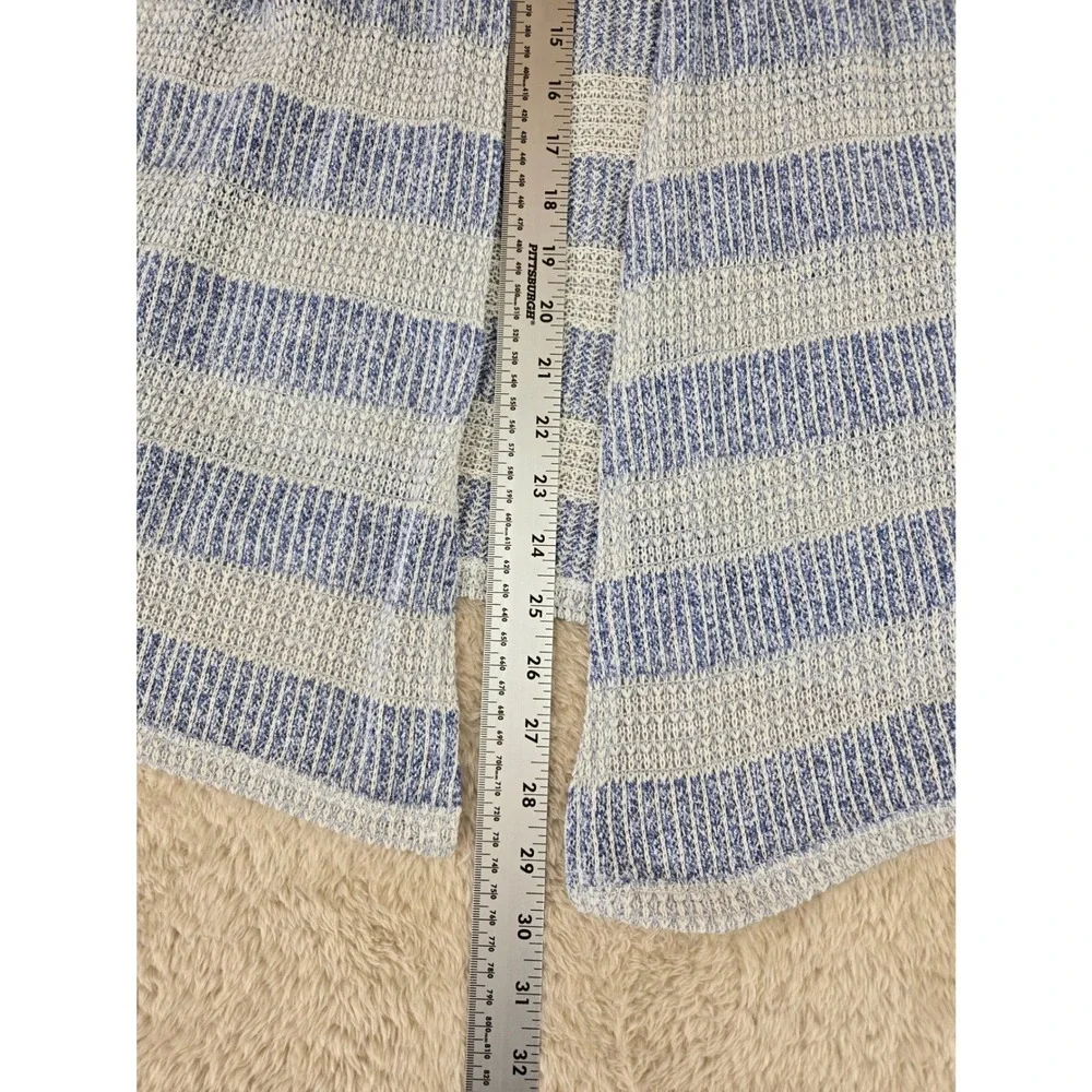 Kim Rogers Blue White Striped Open Front Cardigan Sweater Womens Med Side Slit‎
